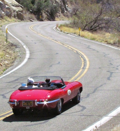 A 1963 Jaguar E-type enjoys some curves