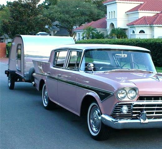 1958 Rambler sedan and teardrop trailer