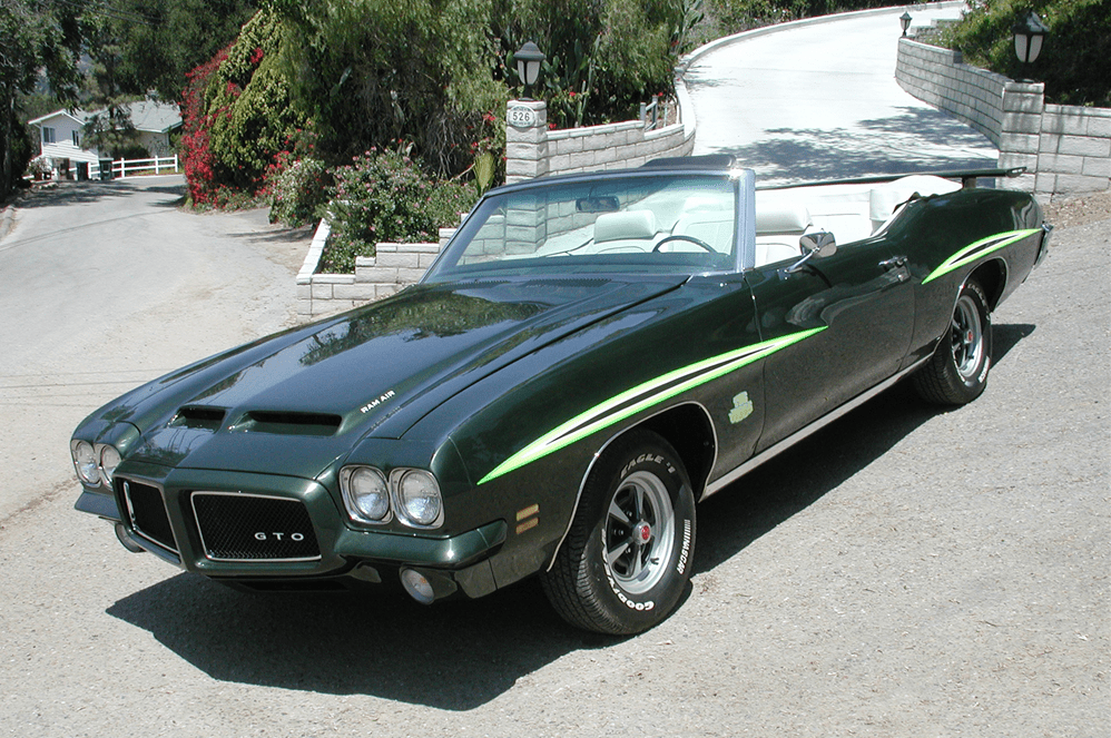 The only 1971 green over white Pontiac GTO Judge convertible