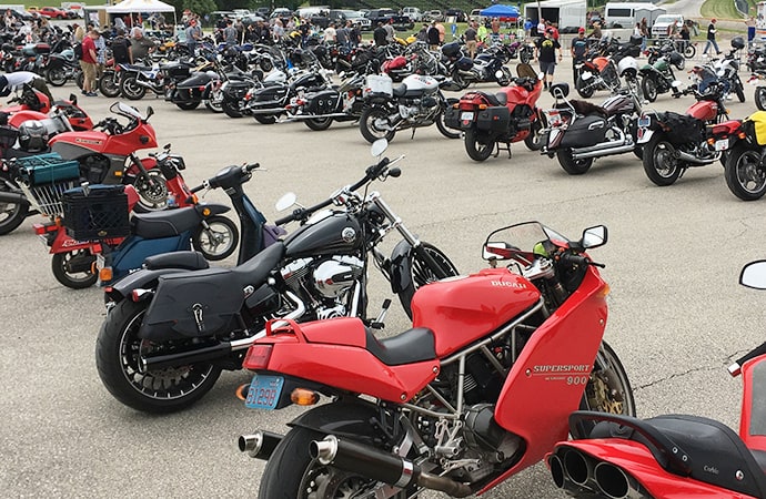 A sea of motorcycles takes over the lower paddock at Road America for Rockerbox/Vintage MotoFest. | William Hall photo