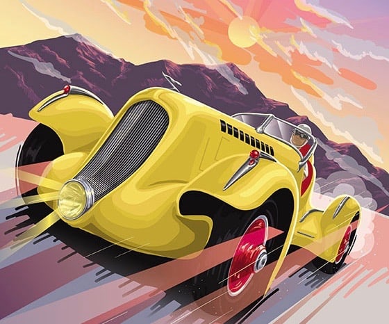 Classic cars and American venues matched in Grand Touring Art series