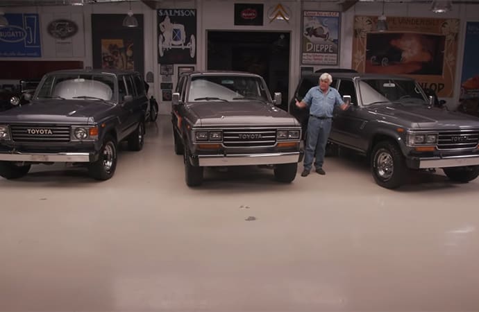 This trio of Toyota Land Cruisers were brought by Jay Leno's Garage. | Screenshot