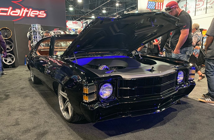 With the black paint and subtle purple neon, this Noah Alexander-built 1971 Chevrolet Chevelle was a perfect fit on the SEMA Show floor on Halloween. | Carter Nacke photo