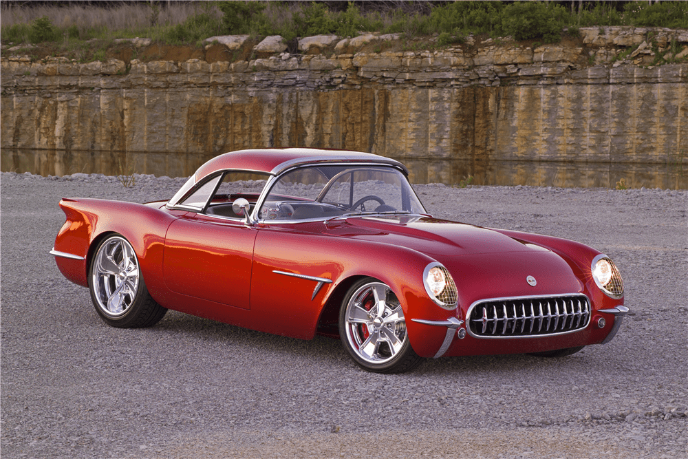 This 1954 Chevrolet Corvette meant to blend vehicular architecture of the past with modern technology will be offered by Barrett-Jackson at the upcoming Scottsdale auction. | Barrett-Jackson photos
