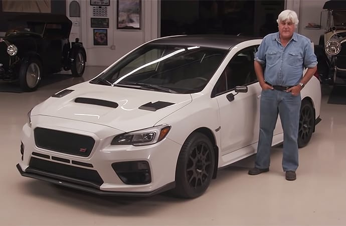 This 2016 Subaru WRX STI owned by professional skateboarder and racer Bucky Lasek stopped by Jay Leno's Garage. | Screenshot