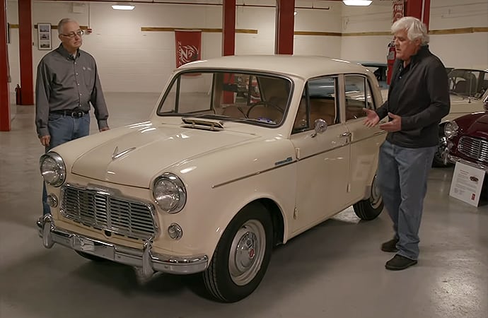Of all the cars in the Nissan Heritage Collection, Jay Leno was able to drive this 1960 Datsun 1200. | Screenshot