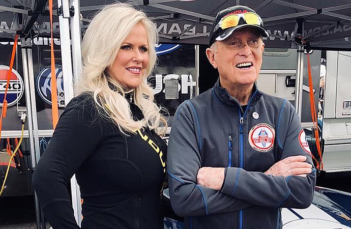 Patricia (left) and Bob Bondurant are shown at the 2019 Barrett-Jackson auction in Scottsdale, Arizona. The chief restructuring officer said the pair plans to sell the Bob Bondurant School of High Performance Driving in the coming weeks. | Instagram photo/@bondurantschool