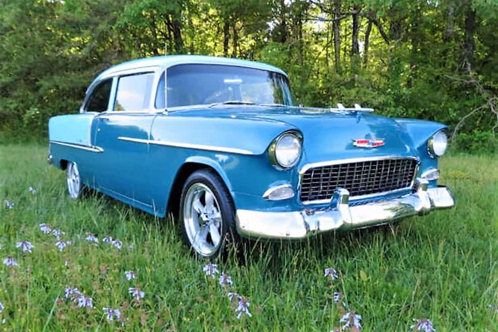 pick of the day 1955 chevy bel air resto mod in blue