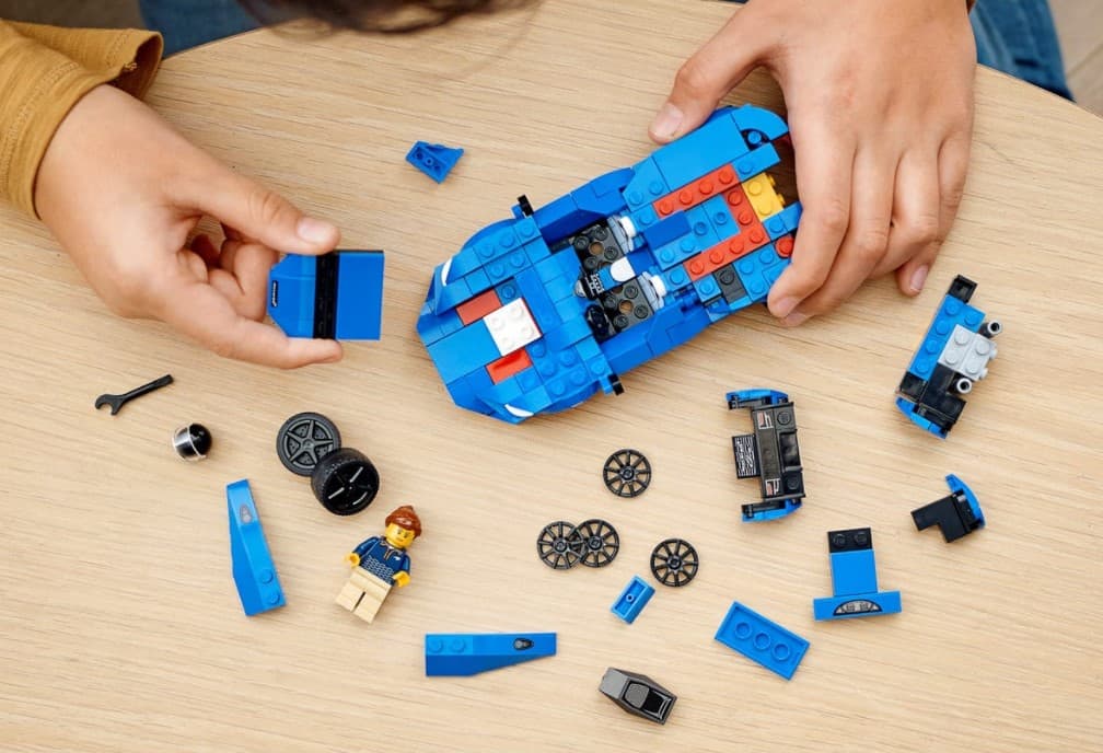 McLaren Elva with Lego replica and Rachel Brown
