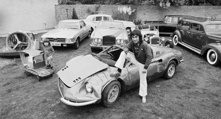 Moon with his damaged Dino in 1972