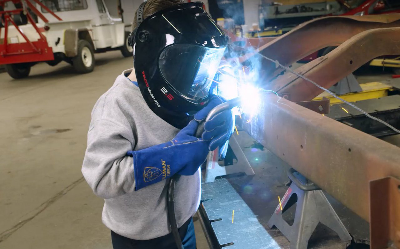 10-year-old mechanic welding