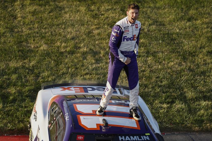 Denny Hamlin celebrates at Richmond raceway