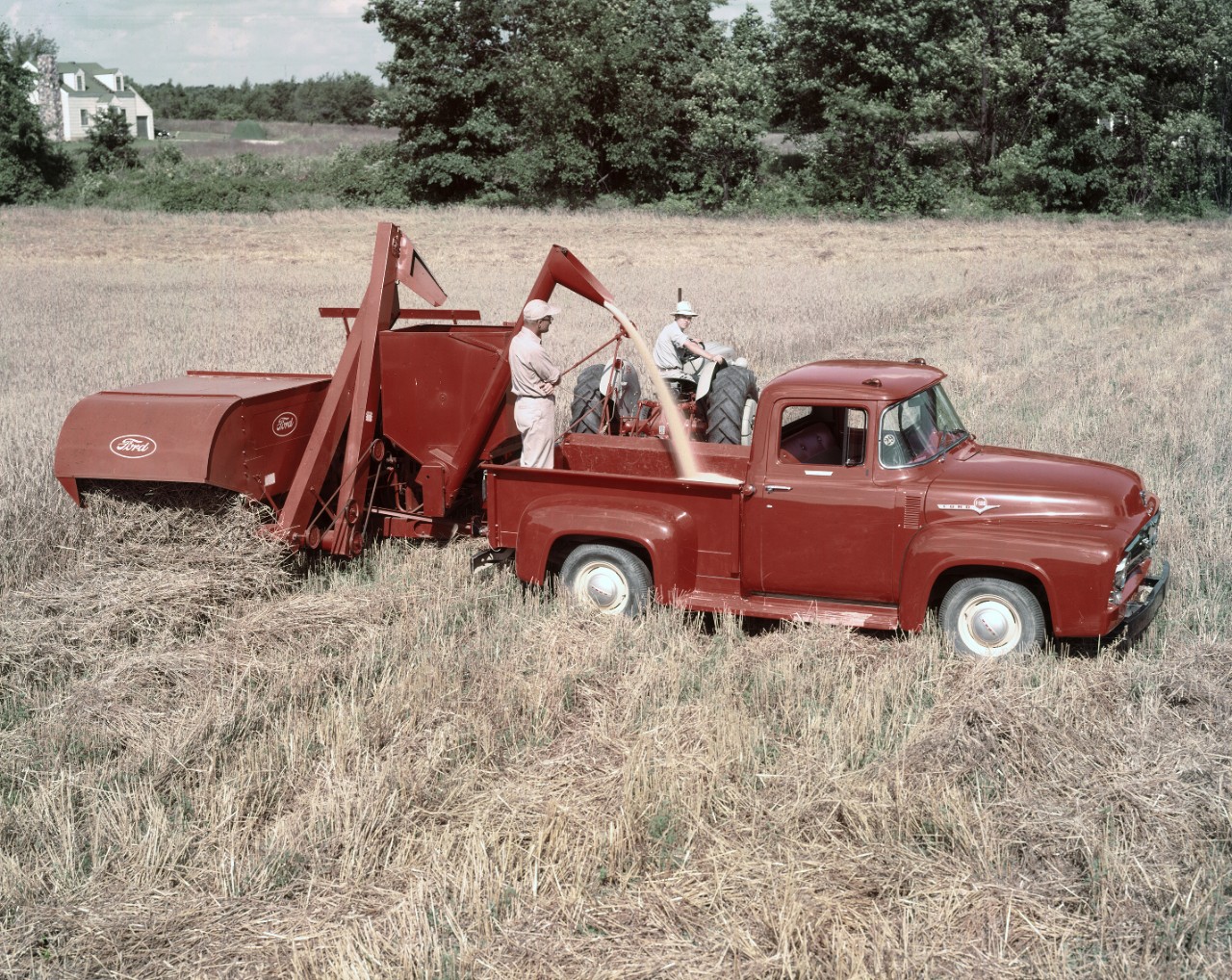 1956 Ford F-100 Truck with tractor and combine