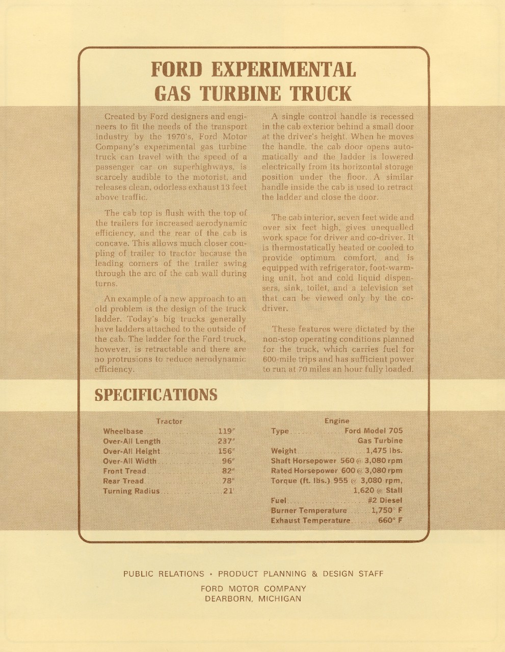 Brochure for the 1964 Ford Big Red Gas Turbine Truck