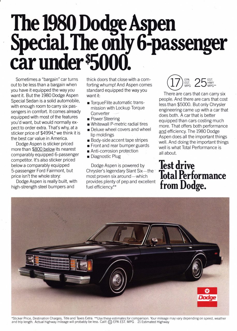 1980 Dodge Aspen Special advertisement