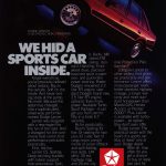 1985 Dodge Lancer “We Hid a Sports Car” advertisement