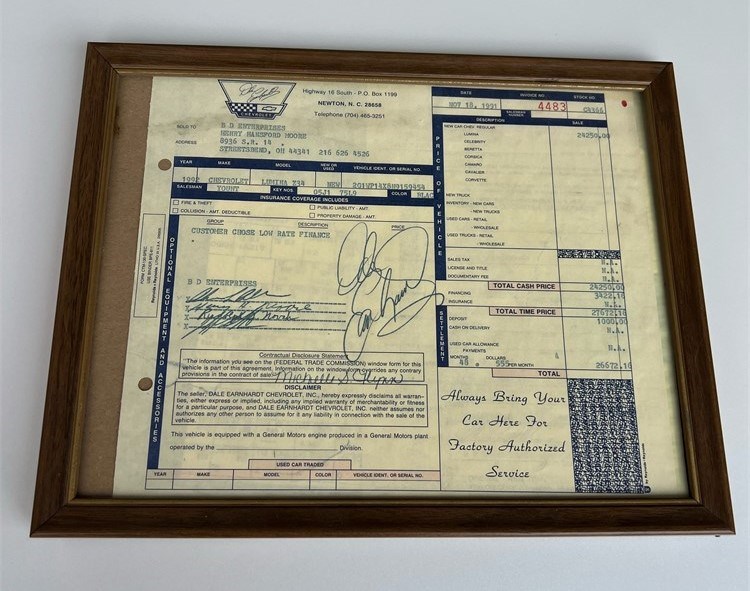 Original invoice signed by Dale Earnhardt