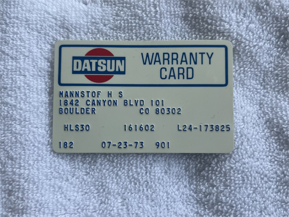 1973 Datsun 240Z warranty card