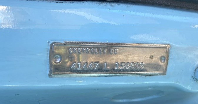 1964 Chevrolet Impala SS VIN plate