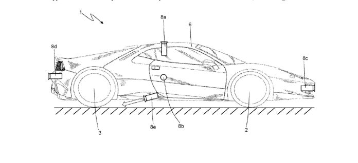 Diagram of car fitted with gas thrusters in Ferrari patent