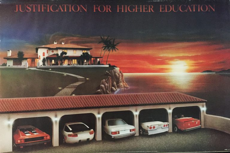 Meeting Marty Petersen, Artist of the Iconic “Justification for Higher Education” 1980s Poster